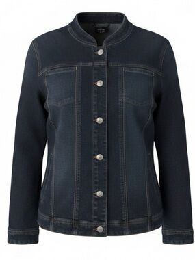 J. Jill XL Dark Wash Stretch Denim Jacket Mandarin Collar Button Front